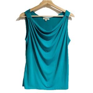Bellefleur Women Medium Teal Blue Roughed Collar Tank Top Blouse Work Wear